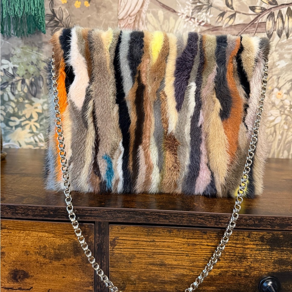 Christian Louboutin Triloubi multi-colored striped mink fur shoulder bag